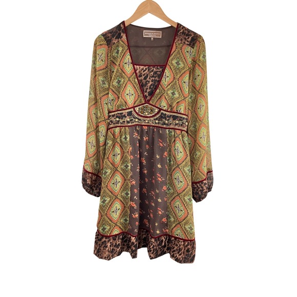 Double D Ranch Bohemian Print Velvet Trimmed Mixed Media Midi Dress Size Medium - Picture 12 of 16